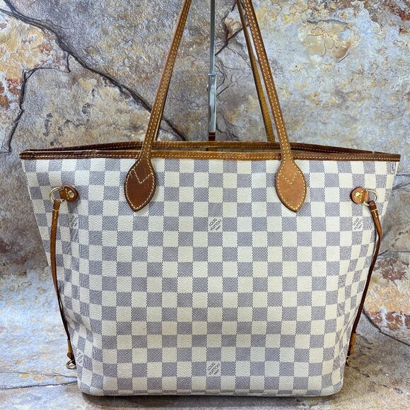 Louis Vuitton Neverfull MM Shoulder Bag Damier Azur Tote Bag w/ Dust Bag, Box - Picture 1 of 15